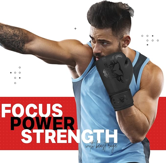BEAST RAGE Boxing Gloves Muay Thai Kickboxing MMA Fight Bag Training Punch Hitting Workout Men Women Sparring Fitness Mitts Heavy Padded Martial Arts Sports