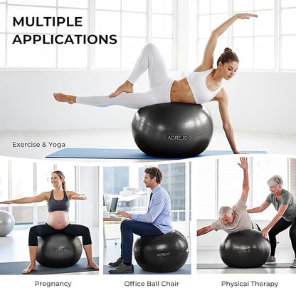 Yoga Ball, Exercise Ball for Working Out, Anti-Burst and Slip Resistant for Physical Therapy, Birthing, Stretching, Flexible Seating, Home Gym, with Pump (L: 23-26ines/58-65cm)