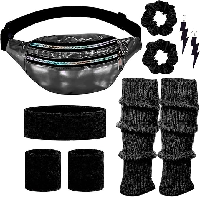 80s Neon Workout Costume Accessories Set 10 PCS Leg Warmers for Women 80s Headband Wristband Fanny Pack for Yoga Running