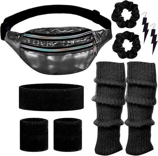 80s Neon Workout Costume Accessories Set 10 PCS Leg Warmers for Women 80s Headband Wristband Fanny Pack for Yoga Running