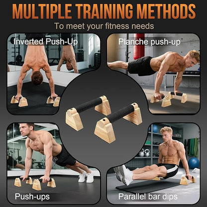 Parallettes Bars for Handstands and Push-ups – Durable Training Equipment for Core Strength, Balance, Dips, and Calisthenics – Includes 2 Sets of Anti-Slip Mats and Straps