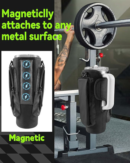 Magnetic Gym Bag for Men and Women, Magnetic Water Bottle Holder for Stanley, Small Gym Bag, Gym Gifts for Women and Men (Black, <30 OZ)
