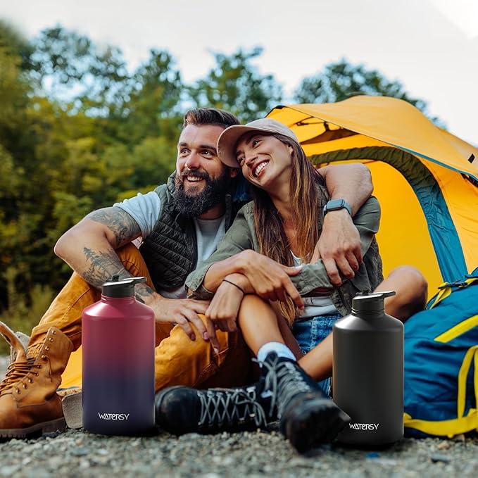 1 Gallon Water Bottle Insulated(Cold for 48 Hrs),BPA Free&Leak Proof,128oz Stainless Steel Water Jug,Large Water Bottle with Straw Spout Lids for Gym,Hiking,Camping&Travel,Red Purple
