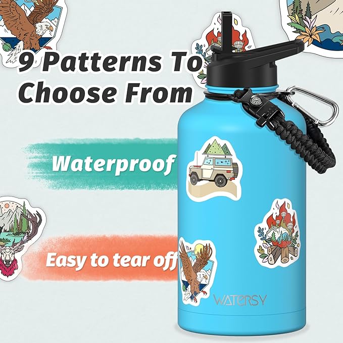 64oz Insulated Water Bottle (Cold for 48 Hrs),BPA Free&Leak Proof,Half Gallon Stainless Steel Water Flask,Water Jug with Straw Spout Lids for Gym,Hiking,Camping,Sky Blue