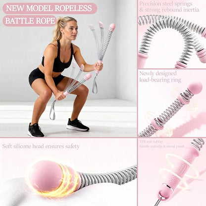 Ropeless Battle Ropes for Exercise Workout Rope, Portable Workout for Home Gym, Exercise Battle Ropes for HIIT Workouts, Low-Impact Cardio Training (Pink with Ring)