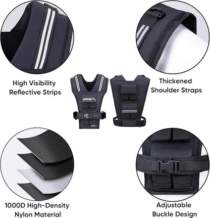 APEXUP Adjustable Weighted Vest Men 20lbs/30lbs/40lbs Weights with Reflective Stripe, Weight Vest Woman Workout Vest for Strength Training Running Walking