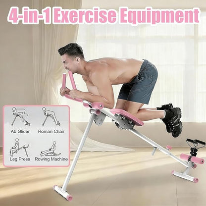 Ab Workout Machine Home Gym Equipment, 4 in 1 Multifunctional Ab Trainer with Rowing Roman Chair Leg Press, Core Strength Training Equipment for Home