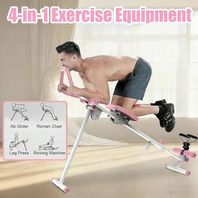 Abdominal Trainer Home Gym Equipment, 4 in 1 Multifunctional Ab Workout Machine with Rowing Roman Chair Leg Press, Multipurpose Gym Machine