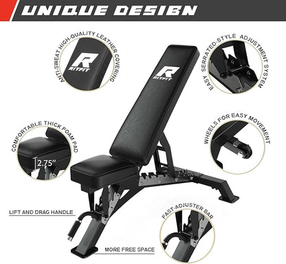 RitFit Multi-Function Garage & Home Gym Package Includes 1200LBS Power Cage PPC03/P3 with Cable Crossover System, Weight Bench, Olympic Barbell Weight Set, Full Body Workout
