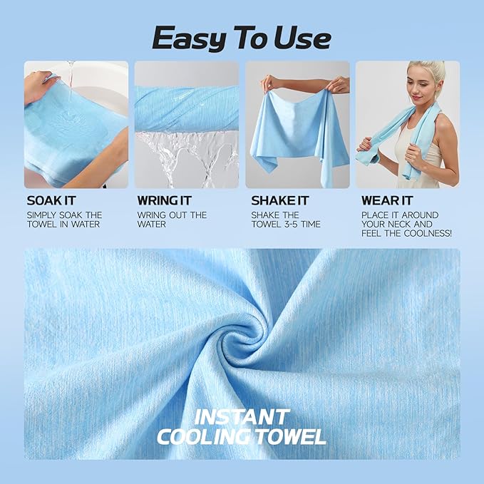 Cooling Towels for Neck and Face - 4 Pack Microfiber Gym Towels Set, 39" x 11" Microfiber Absorbent Towel for Sports Fitness, Yoga, Super Soft and Quick-Drying Gym Towels for Women Men, Multicolor