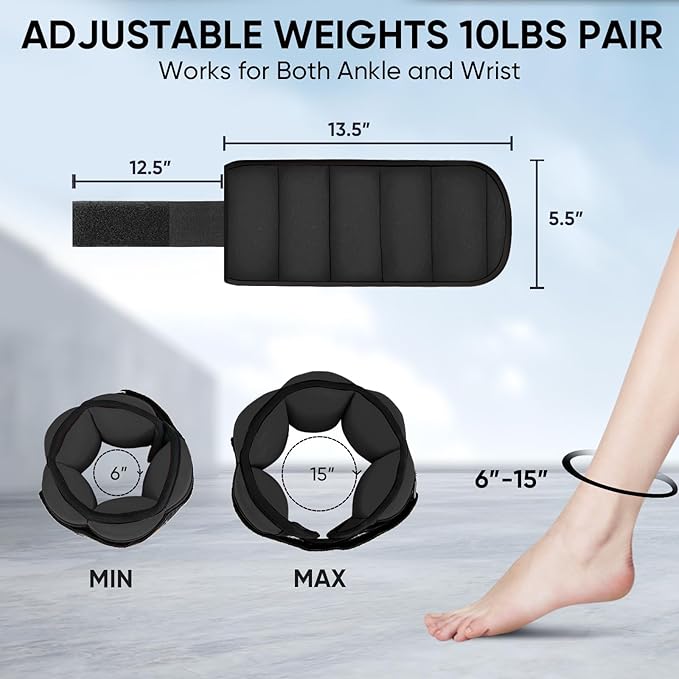 APEXUP 10lbs/Pair Adjustable Ankle Weights for Women and Men, Modularized Leg Weight Straps for Yoga, Walking, Running, Aerobics, Gym, Physical Therapy