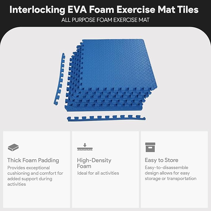 BalanceFrom Puzzle Exercise Mat 3/4" Thick, EVA Interlocking Foam Floor Tiles for Home Gym, Mat for Home Workout Equipment, Floor Padding for Kids, Multiple Sizes and Colors