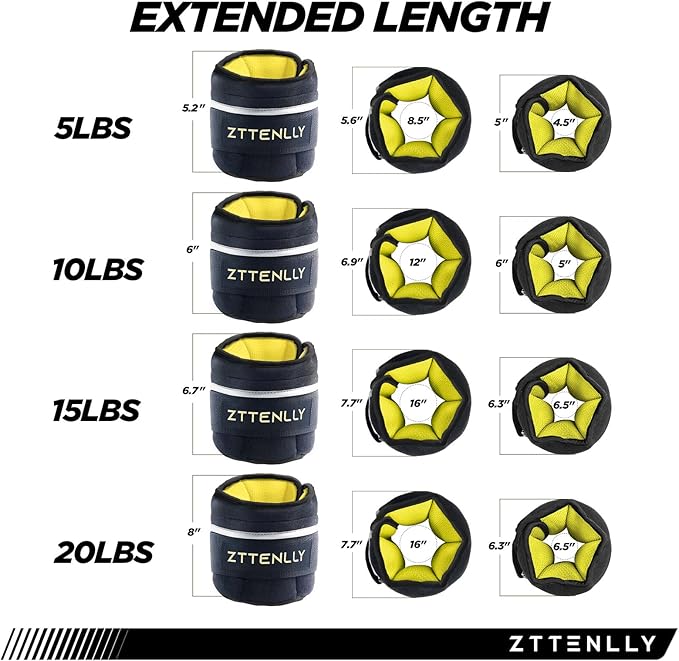 Adjustable Ankle Weights 1-5/10/15/20LBS Pair with Carry Bag - Breathable Fabrics, Reflective Trim - Strength Training Leg Wrist Arm Ankle Walking Weights Sets for Women Men Kids