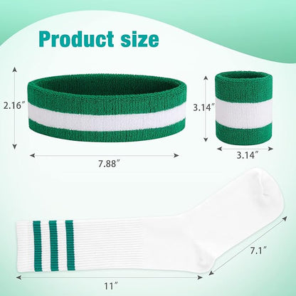 ONUPGO 5 Pieces Sweatbands Striped Socks Set Sports Headband Wristbands High Tube Socks 80s Accessories Costumes