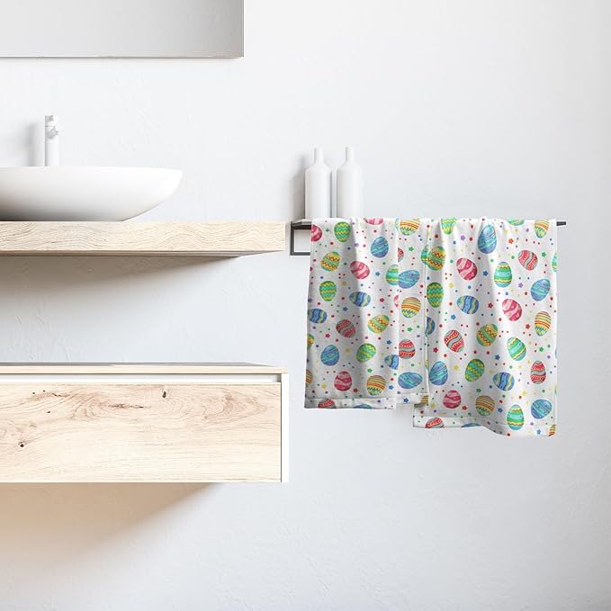 Easter Colorful Egg Towel 2 Pack 14"x28" Happy Holiday Decorative Kitchen Towels Spring Dish Finger Towels for Kitchen Bathroom Shower Hotel Gym