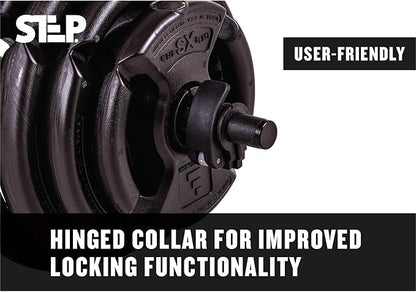 The Step Fitness Adjustable Dumbbell Set or Barbell Weight Set, 35-60 lbs, with Collars, and Weights