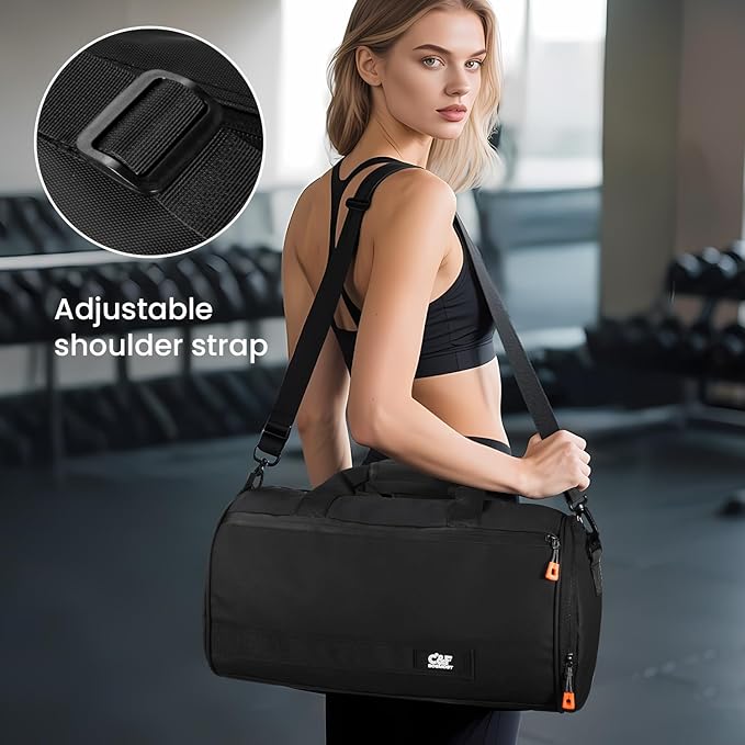 C&F BOGMOST Small Gym Bag for Women & Men,Small Lightweight Duffel Bag Carry On Bags Mini Duffel Travel Bag Waterproof Sports Bags for Workout/Sport/Travel, Black,with Shoes Compartment