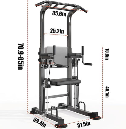 SogesHome Power Tower Pull Up Bar and Dip Station, Multi-Function Free Standing Pull Ups, Adjustable Height Dip Bar Strength Training Workout Equipment, Pull Up Stand Workout for Home Gym Exercise Equipment