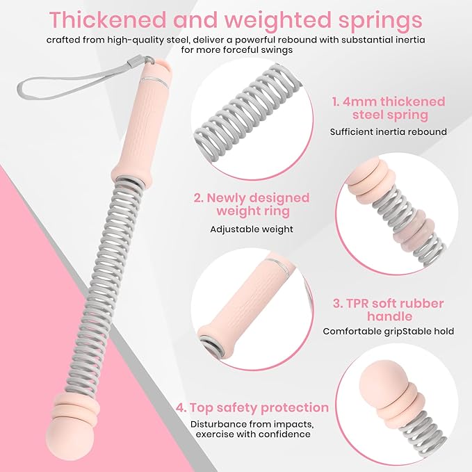 Ropeless Battle Ropes, Adjustable Weighted Cordless Trainer for Home Gym HIIT Low Impact Workouts, 17.1 in Portable with Sliding Resistance Rings and Storage Bag (Pink)