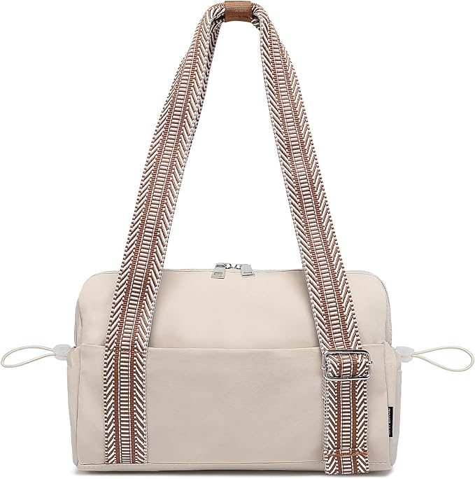 Small Gym Bag for Women Mini Duffle Bag with Guitar Strap, Lightweight Waterproof Cute Tote with Wet Compartment for Girls Workout Sport Travel, Beige