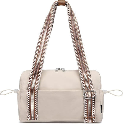 Small Gym Bag for Women Mini Duffle Bag with Guitar Strap, Lightweight Waterproof Cute Tote with Wet Compartment for Girls Workout Sport Travel, Beige