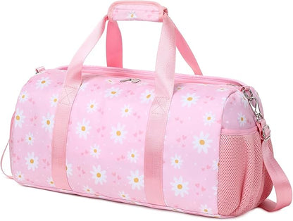 Sports Duffel Bag for Girls Daisy Dance Bag for Girls Water Resistant Sports Gym Bag Weekend Sleepover Bags with Shoes Compartment Wet Pocket