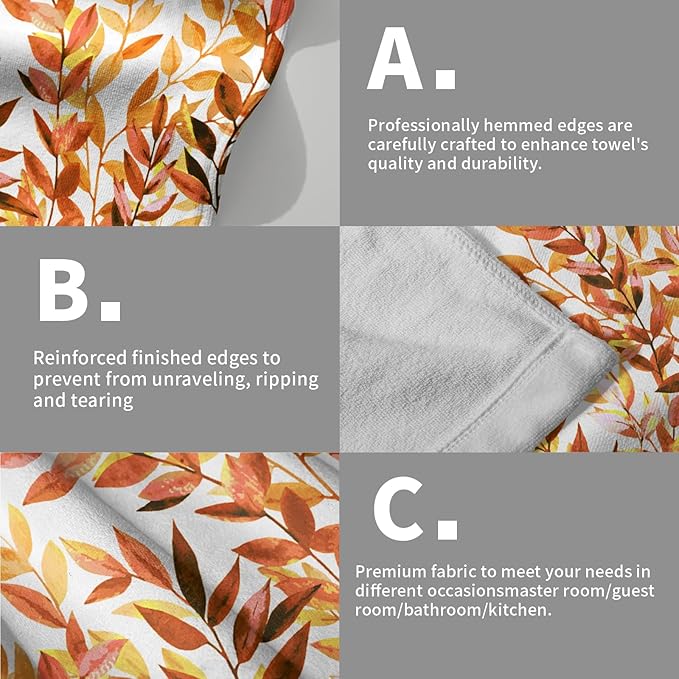 Orange Eucalyptus Hand Towels Pack of 2 Fall Leaves Face Towel Rustic Botanical Plant Decorative Super Soft Kitchen Towels for Bathroom Home Hotel Gym