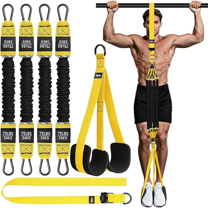 Pull Up Assistance Bands - Adjustable Heavy Duty Resistance Band for Pull Up Bar with 4 Assist Bands, Dual Footrests, Resistance Bands for Ｗorking Out, Strength Training, Home Gym