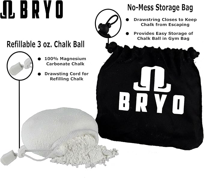 Chalk Ball 3 oz with Storage Bag - Premium Chalk for Rock Climbing, Weightlifting, Gymnastics, Crossfit & More - Mess Free Gym Chalk with Refillable Sock - Natural Drying Formula