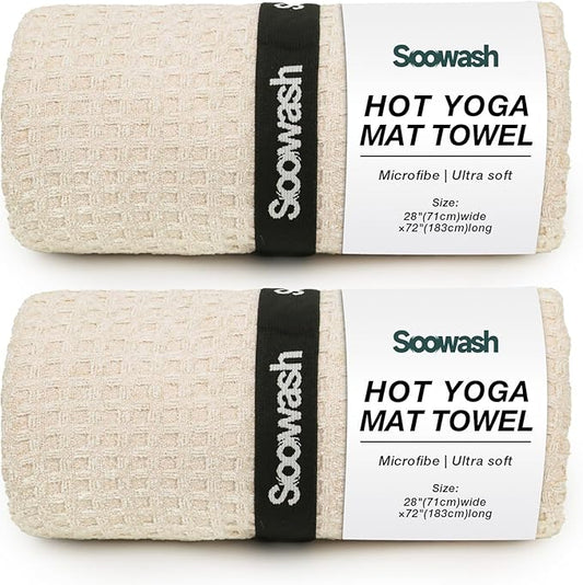 Hot Yoga Towel,Microfiber Yoga Mat Towels Non Slip for Hot Yoga Absorbent Microfiber Sweat Anti-Slip Cover,Bikram,Pilates,Exercise,Fitness 28 inch X 72 inch Beige 2 Pack