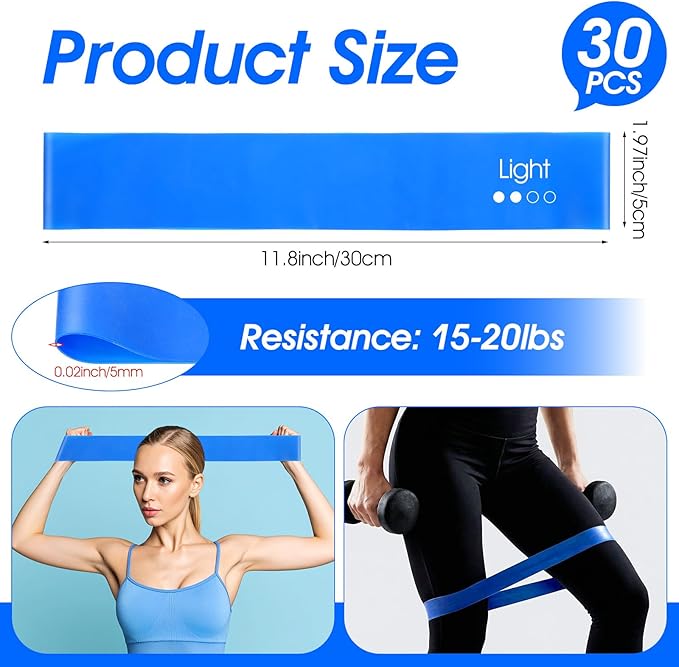 30 Pcs Resistance Bands Resistance Loop Exercise Bands Exercise Equipment Elastic Drap Ring for Women and Men Home Fitness, Gym, Yoga