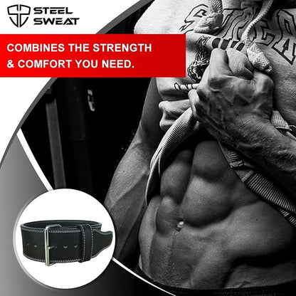 Steel Sweat Powerlifting Belt for Weight Lifting - 4" Wide by 10mm Thick - Single Prong Heavy Duty Adjustable Weightlifting Belt, High Grade Leather - BOLT Black Medium