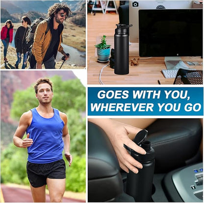 CHENGU 4 Pcs Aluminum Water Bottle 25oz Aluminum Reusable Bottles Lightweight Snap Lid Sports Water Multipack Easy Carry Leak Proof Travel for Gym Camping Hiking Outdoor Fishing (Black)