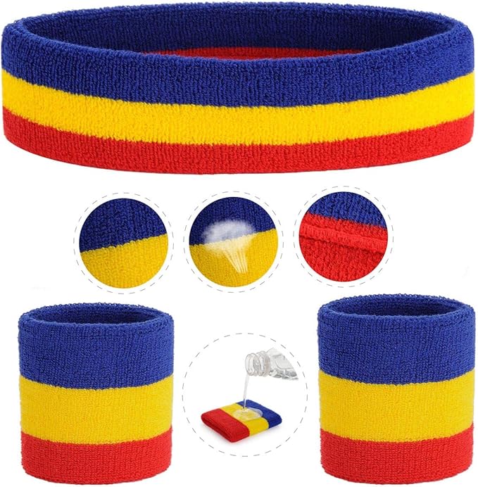 ONUPGO Sweatband Set Sports Headband Wristband Set Sweatbands Terry Cloth Wristband Wrist Sweatband Headbands Moisture Wicking Sweat Absorbing Head Band
