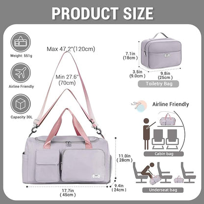 FIORETTO Women's Gym Duffle Bag with Shoes Compartment, 30L Capacity, Ideal for Travel, Gym, Sports, Duffel, Weekender