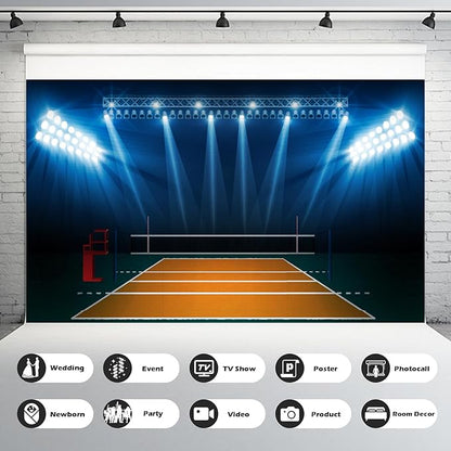 Volleyball Court Arena Backdrop Indoor Volleyball Court Sports Photography Background Volleyball Stadium with Bright Lights Backdrop Decors for Birthday Party Cake Table Decorations Props 20x10ft