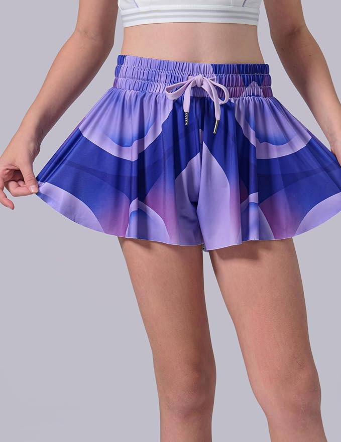 3 Pack Girls Flowy Shorts with Spandex Liner 2-in-1 Youth Butterfly Skirts for Fitness, Running, Sports