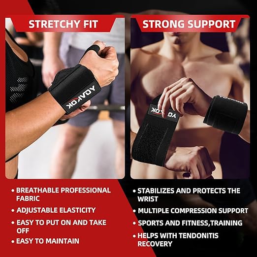 Wrist Wraps, Wrist Straps for Weightlifting with Thumb Loops, Adjustable, Gym Straps Weight Lifting for Bench Press and Weight Training, Workout, Gym Women Men, Black