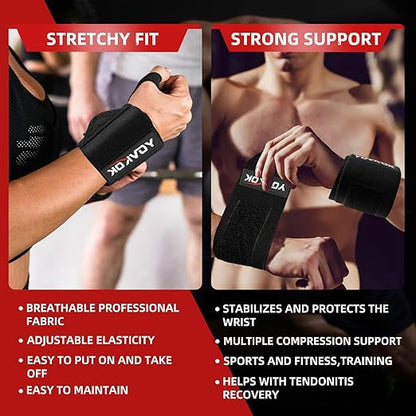Wrist Wraps, Wrist Straps for Weightlifting with Thumb Loops, Adjustable, Gym Straps Weight Lifting for Bench Press and Weight Training, Workout, Gym Women Men, Black