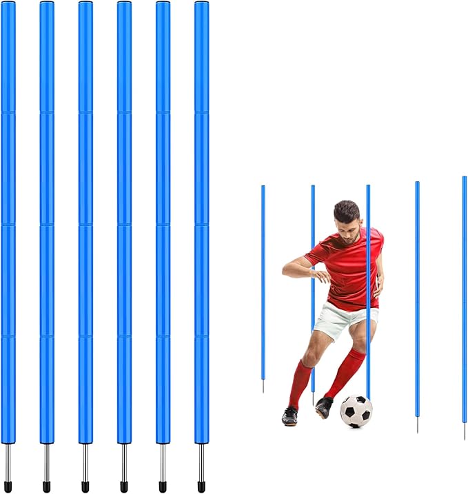 TOBWOLF 6PCS 6FT Adjustable Soccer Agility Training Poles, Detachable Sports Training Speed Sticks, Slalom Training Agility Pole Set, Outdoor Speed & Agility Turf Training Poles for Soccer Drills