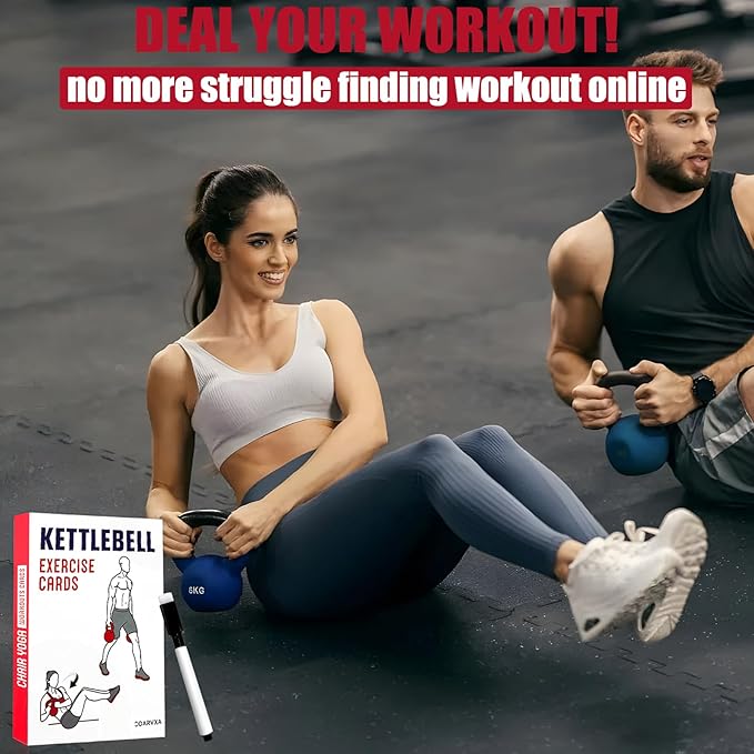 Kettlebell Cards for Women & Men-50 Kettlebell Workout Cards，Includes 2 Rings& Dry-Erase for Easy Organization-Home, Gym or Studio (Kettlebell)