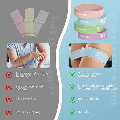 Latex Free Hypoallergenic Silicone Resistance Loop Bands - Non-Slip Glute Booty Elastic Bands for Women, Multiple Packs & Resistance Levels for Home Gym Yoga Pilates Workout & Stretching