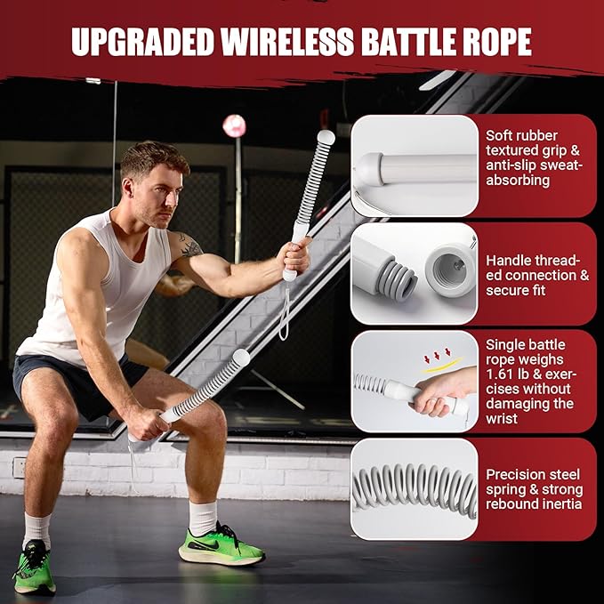 Weighted Ropeless Battle Ropes, Heavy Duty Portable Cordless Battle Ropes for Home Gym with Poster, Workout Exercise Rope for Strength Building, HIIT and Low-Impact Aerobic Training for Men & Women