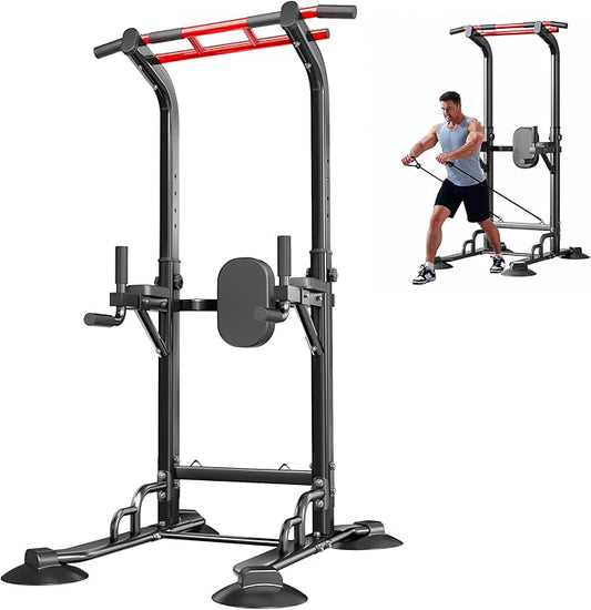 SogesPower Pull Up Bar Station Power Tower,12-Level Adjustable Multi-Function Pull Up Dip Station for Home Gym, Pull Up Bar Stand Dip Bar Strength Training Fitness Equipment