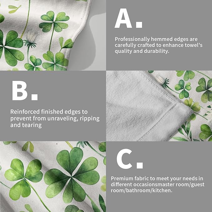 Saint Patrick Day Hand Towels for Bathroom Lucky Clover Shamrocks Daisy Fingertip Towels 14 x 28 in Set of 2 Spring Holiday Super Soft Kitchen Towels for Guest Home Hotel Gym