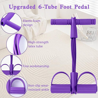 Pedal Resistance Band with Handle,Aturien 6-Tube Elastic Yoga Pedal Puller Exercise Bands,Multifunctional Stretch Bands for Exercise,Home Workout Equipment for Legs Arms Abs,Purple