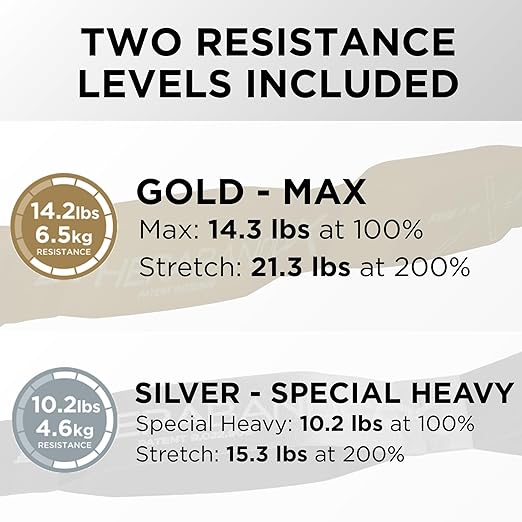THERABAND CLX Resistance Band 2-Pack, Super Heavy & Max Workout Bands with Loops, 5′ Non-Latex Exercise Bands for Home, Gym, Travel, Full-Body Training, Silver & Gold