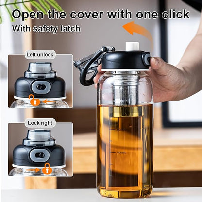 34oz Glass Water Bottle with Straw, Infuser & Protective Sleeve, BPA-Free Large Capacity drinking bottles for Hot or Cold Drinks, Perfect for Gym, Home & Office (34oz 1PCS)