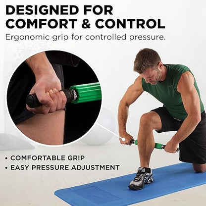 TheraBand - 11756 Roller Massager +, Portable Muscle Rolling Stick with Retractable Handles for Self-Myofascial Release, Deep Tissue & Trigger Point Massage, Gifts for Runners, Athletes, Crossfit Green