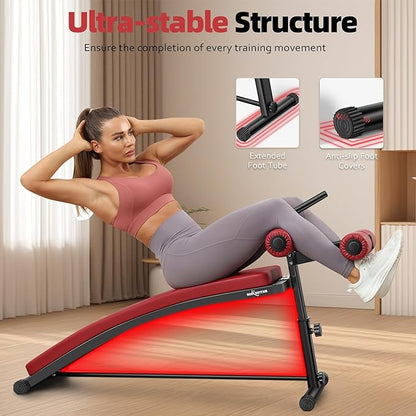 BODY RHYTHM Sit Up Bench with 4 Adjustable Heights and Reverse Crunch Handle, Curved Ab Workout Bench for Home Gym, Adjustable Weight Bench for Core Workouts and Decline Bench Press, Suitable for Individuals Up to 5.9ft Tall.